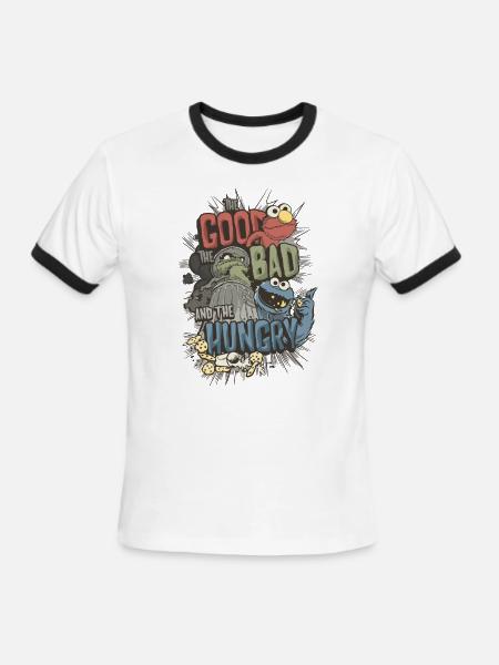 Sesame Street Good Bad And The Hungry - Men's Ringer T-Shirt - white/black