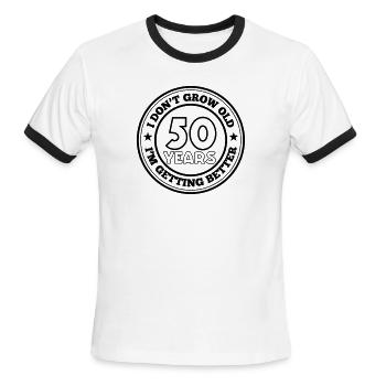 50 ans je m'améliore - T-shirt à bandes contrastées pour hommes   - blanc/noir - Devant - Jackson (183cm)