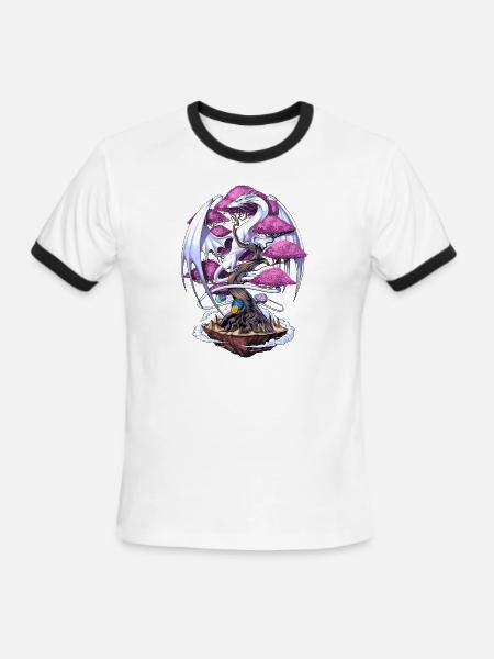 Cherry Blossom Dragon - Men's Ringer T-Shirt - white/black
