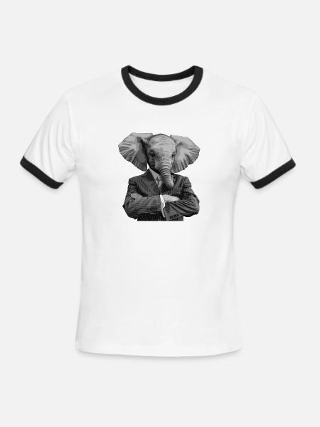 elephant in suit - Men's Ringer T-Shirt - white/black
