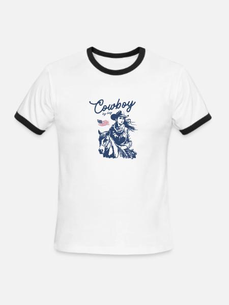 Cowboy by Day - Western Horse Rider Design - Men's Ringer T-Shirt - white/black