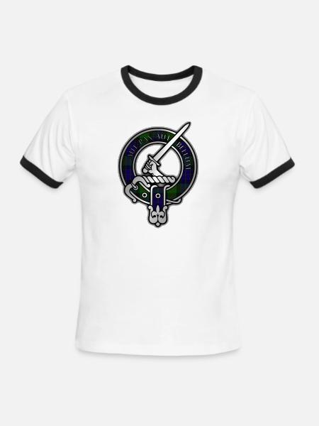 Clan Gunn Tartan Crest - Latin - Men's Ringer T-Shirt - white/black