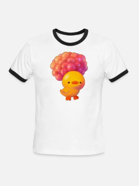 Ducky Flying With Balloons - Men's Ringer T-Shirt - white/black