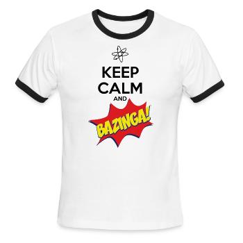 The Big Bang Theory Keep Calm and Bazinga - Men's Ringer T-Shirt - white/black - Front - Jackson (183cm)