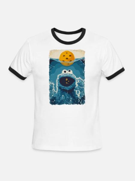 Sesame Street Cookie Monster Like Shark - Men's Ringer T-Shirt - white/black