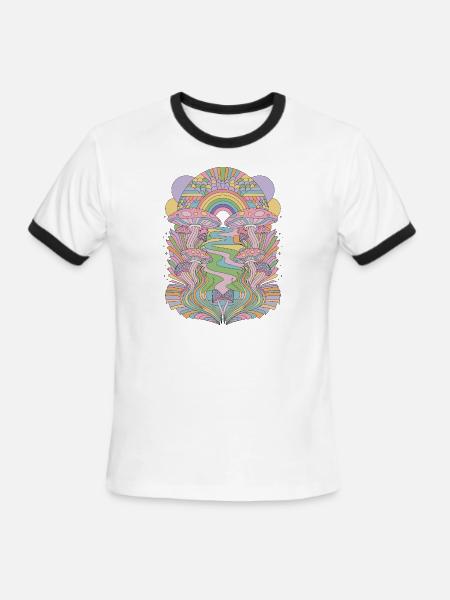 Rainbow and Mushrooms Light Pastel Retro Design - Men's Ringer T-Shirt - white/black