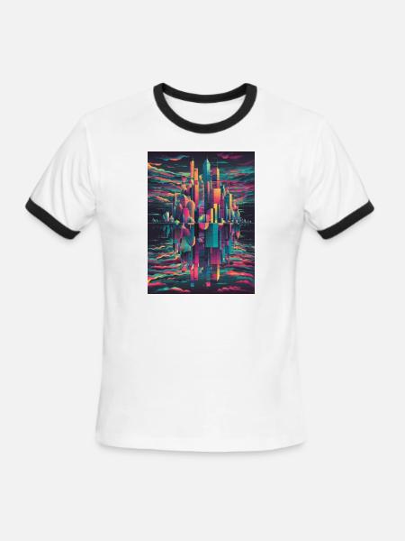 Vibrant Halftone Skyline Conceptual Art - Men's Ringer T-Shirt - white/black