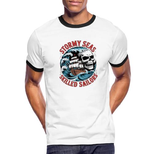 Stormy Seas Skull Pirate Ship Nautical Ocean Waves - Men's Ringer T-Shirt