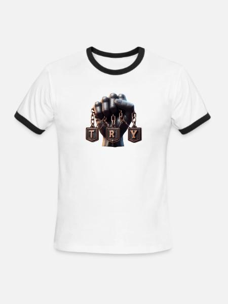 Hand with TRY Plaques - Men's Ringer T-Shirt - white/black