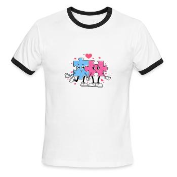 Puzzle Piece Couple Lovers - Men's Ringer T-Shirt - white/black - Front - Jackson (183cm)