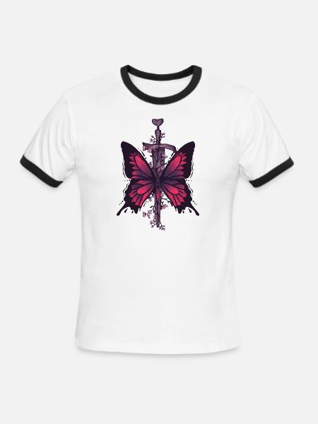 Butterfly Dagger - Men's Ringer T-Shirt - white/black