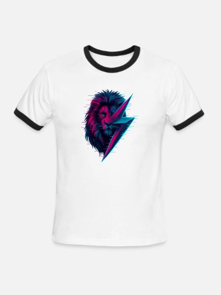 Glitched lion thunderbolt mix - Men's Ringer T-Shirt - white/black
