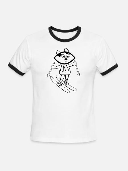 Black fractal cat skiing - Men's Ringer T-Shirt - white/black