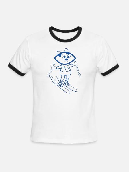 Blue cat skiing - Men's Ringer T-Shirt - white/black