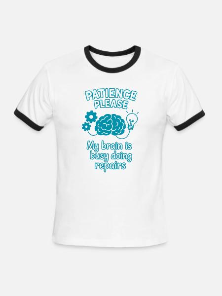 Mignon santé mentale humour patience s’il vous plaît cerveau rep - T-shirt à bandes contrastées pour hommes   - blanc/noir