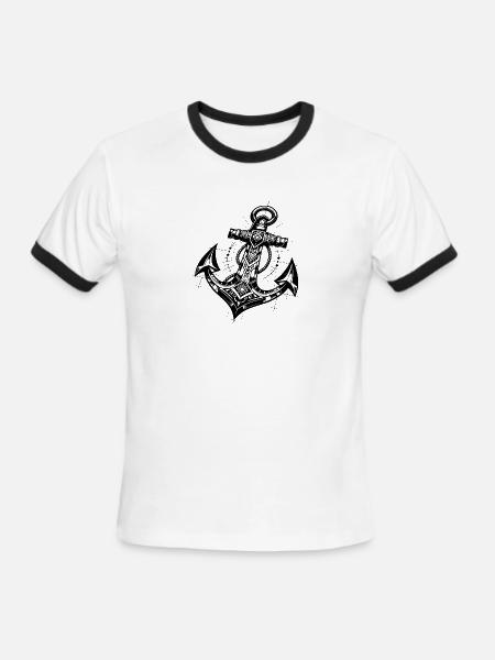 Eleganter Tattoo Style Anker - Men's Ringer T-Shirt - white/black