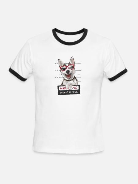 Warning beware dog funny - Men's Ringer T-Shirt - white/black