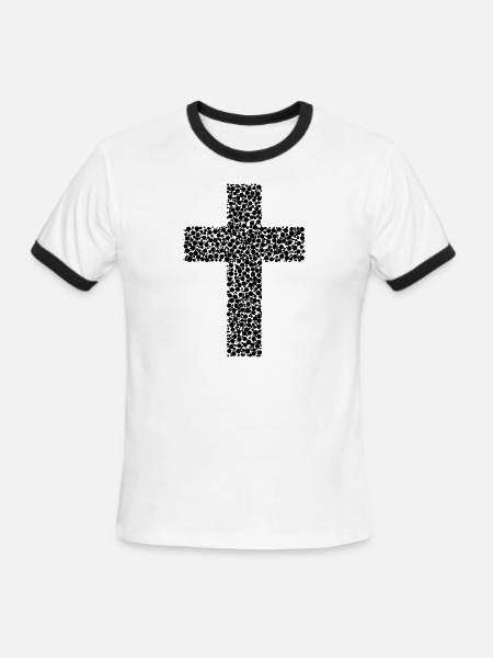 Christian Cross - T-shirt à bandes contrastées pour hommes   - blanc/noir