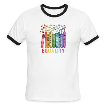 Equal Rights Book Flower Equality Peace Love - Men's Ringer T-Shirt - white/black - Front - Jackson (183cm)