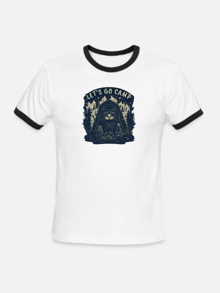 Cat Let's Go Camp - Men's Ringer T-Shirt - white/black