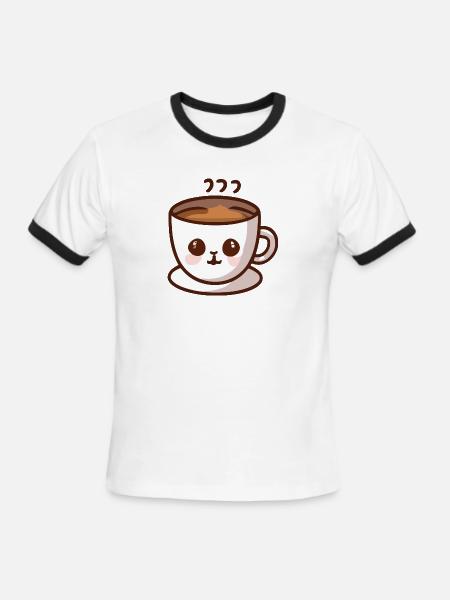Coffee Cup Cat Face - Men's Ringer T-Shirt - white/black