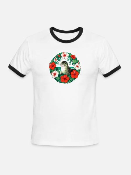 Retro Hawaiian Monk Seal - Men's Ringer T-Shirt - white/black