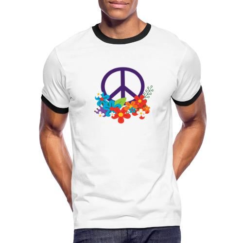 Hippie Peace Design With Flowers - Men's Ringer T-Shirt