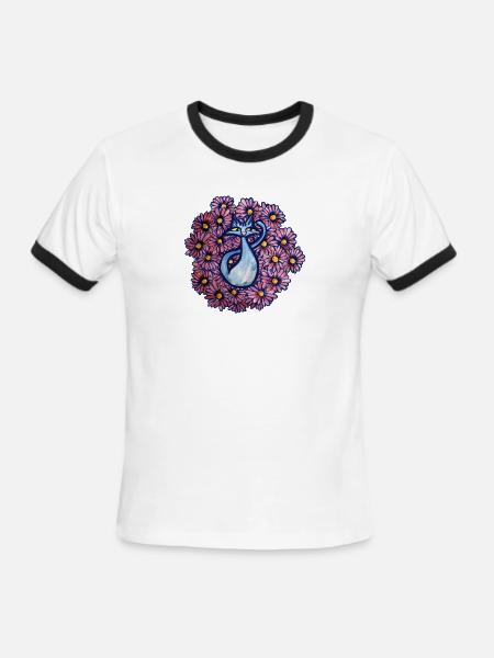 Blue Cat Daisies - Men's Ringer T-Shirt - white/black