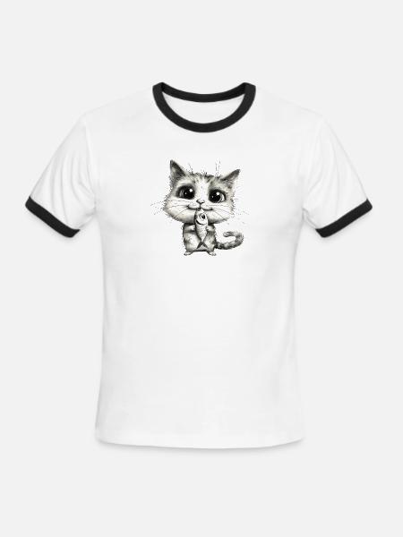 Funny Cat - Men's Ringer T-Shirt - white/black