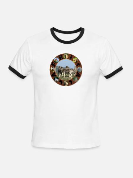 blue sky zebra africa circle - Men's Ringer T-Shirt - white/black