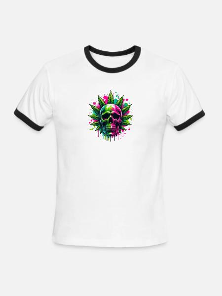 Cannabis Skull Hot Pink - Men's Ringer T-Shirt - white/black