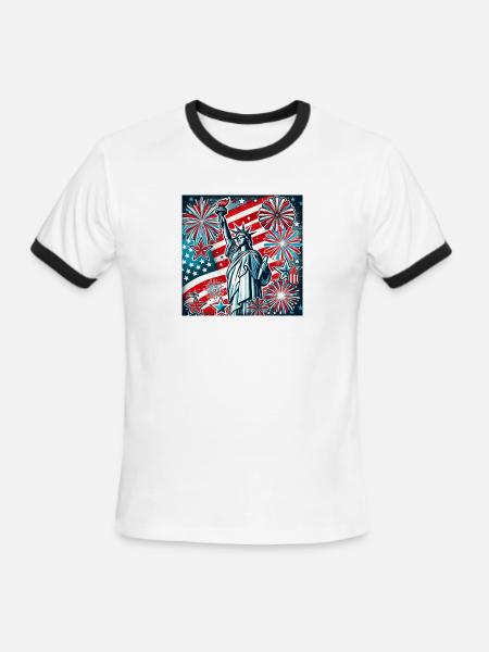 July 4th - Men's Ringer T-Shirt - white/black
