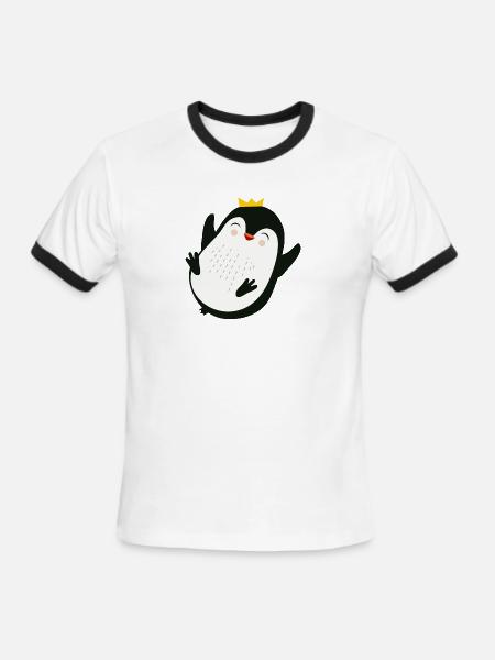 happy penguin with a golden crown - Men's Ringer T-Shirt - white/black