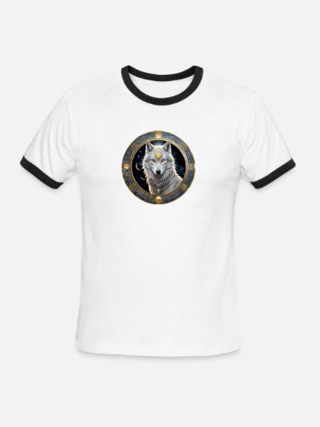 Lunar Wolf Portrait - Men's Ringer T-Shirt - white/black