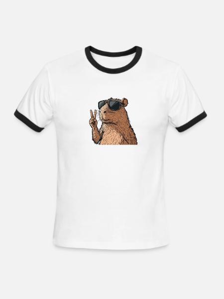 Cool Capybara in Glasses - Men's Ringer T-Shirt - white/black