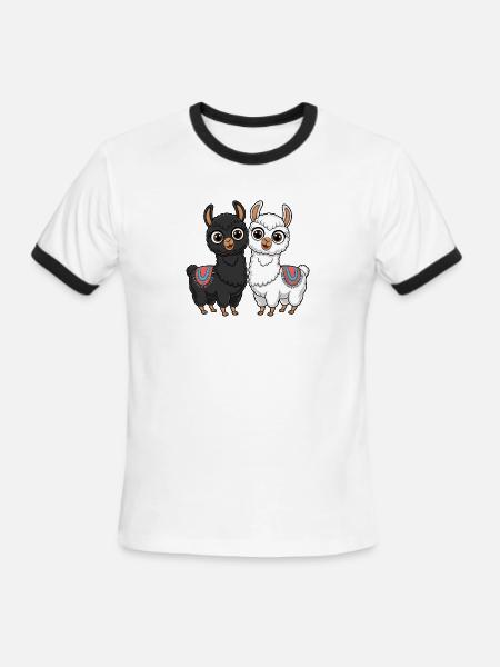 Pair of Llamas - black and white - Men's Ringer T-Shirt - white/black