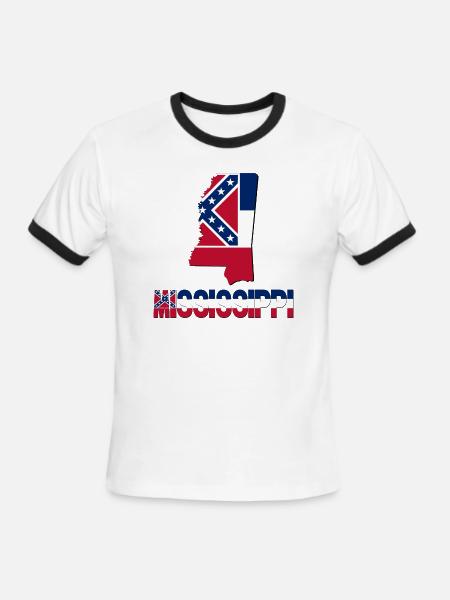 Mississippi Flag Map - Men's Ringer T-Shirt - white/black