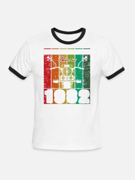 Le meilleur des années 80 né en 1982 Moto classique - T-shirt à bandes contrastées pour hommes   - blanc/noir
