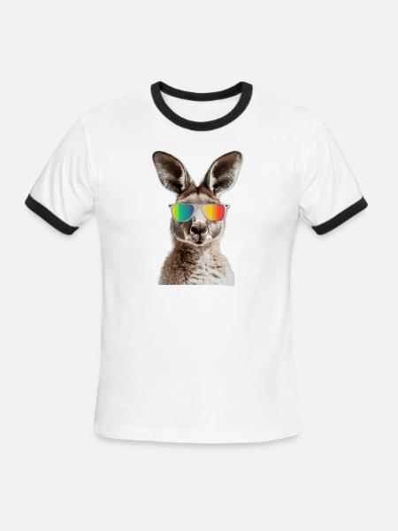 Funny Kangaroo with Sunglasses for a Kangaroo fan - Men's Ringer T-Shirt - white/black