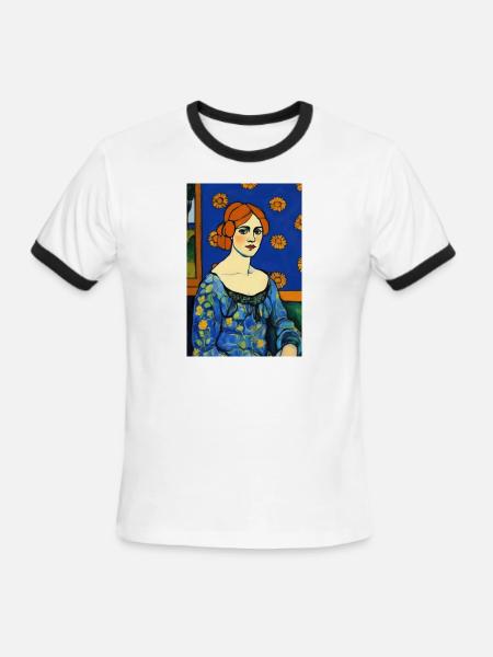 Blue Dress and Flowers Artwork - Men's Ringer T-Shirt - white/black