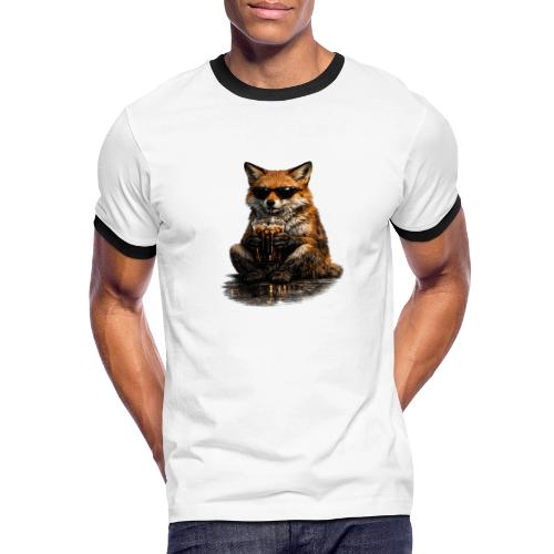 Cool Red Fox Wearing Sunglasses Drinking Coffee - Men's Ringer T-Shirt