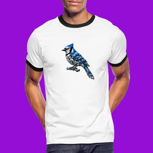 Silver Blue Jay on Perch - Men's Ringer T-Shirt