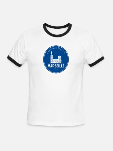 Blue Marseille Landmark Patch - Men's Ringer T-Shirt - white/black