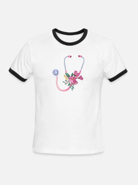 Floral Stethoscope - Men's Ringer T-Shirt - white/black