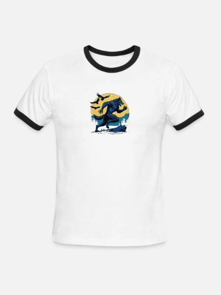Running Werewolf with Crows - Men's Ringer T-Shirt - white/black
