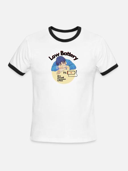 Permission to Rest Battery - Men's Ringer T-Shirt - white/black