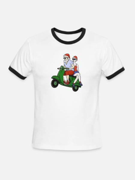 Santa and Mrs. Claus riding a scooter - Men's Ringer T-Shirt - white/black