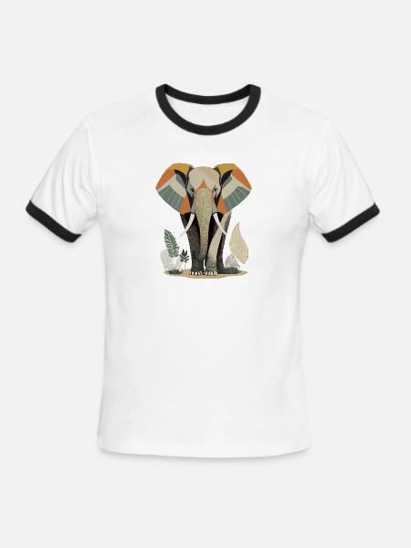 Geometric Elephant Nature Scene - Men's Ringer T-Shirt - white/black