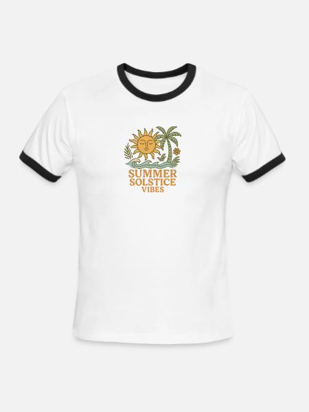 Summer Solstice Vibes Sun and Palm Design - Men's Ringer T-Shirt - white/black