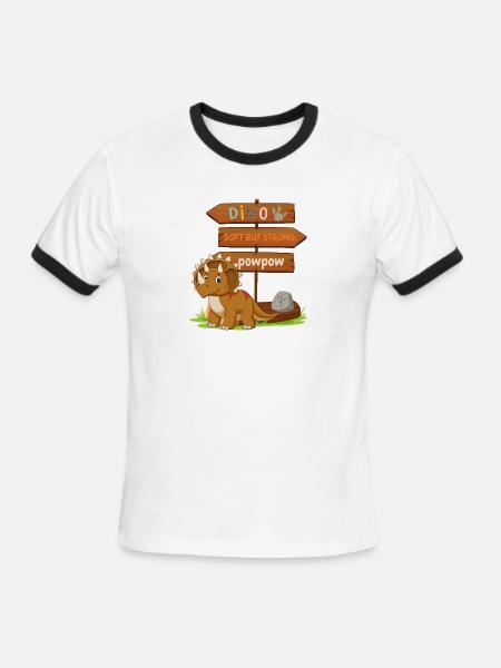 Cute Dinosaur with Playful Signpost - Men's Ringer T-Shirt - white/black